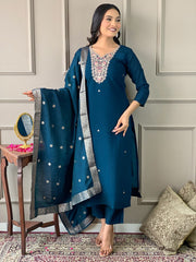 Viscose Chanderi With Lining Kurta and Pant & Dupatta Set